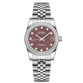 Royal Ladies Watch featuring a luxurious silver design with diamond accents and a elegant brown dial.