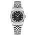 Royal Ladies Watch with black dial and diamond accents on a silver bracelet band.
