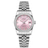 Royal Ladies Watch featuring a stylish pink face with diamond accents and a stainless steel bracelet.
