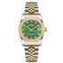 Royal Ladies watch gold with a green dial and diamond accents, perfect for elegance and style.