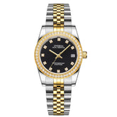 Royal Ladies watch gold featuring a luxurious gold and silver design with a black dial and diamond accents.