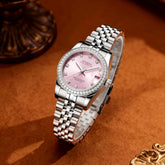 Royal Ladies Watch with pink dial and diamond accents, elegant design perfect for any occasion.